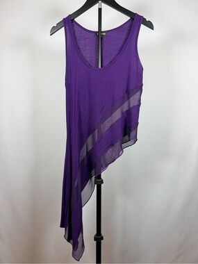 bebe Purple Asymmetric Sheer-Trim Tank Top